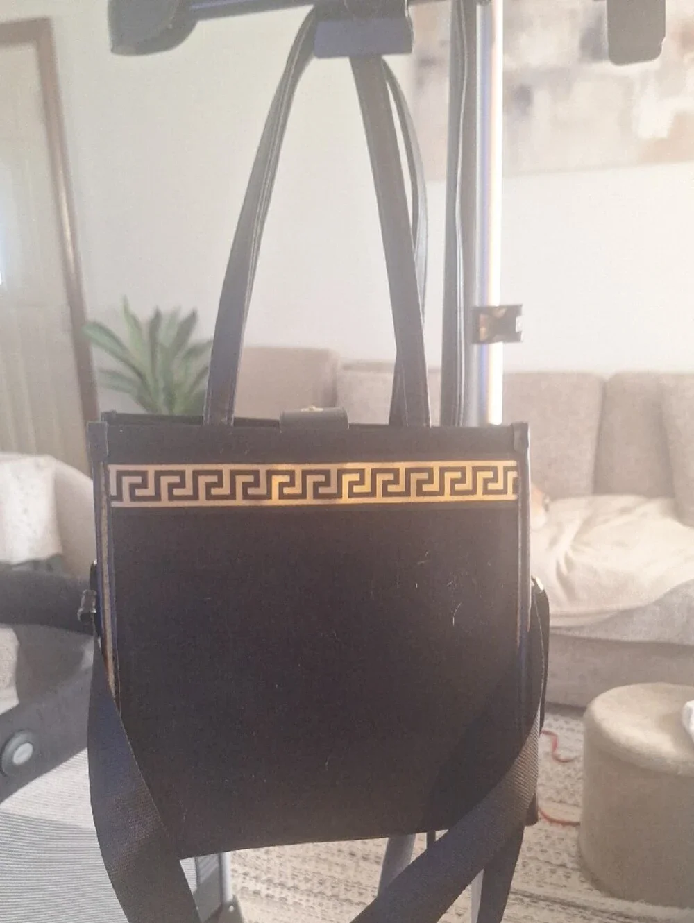 Versace Black and Gold Greek Key Satchel